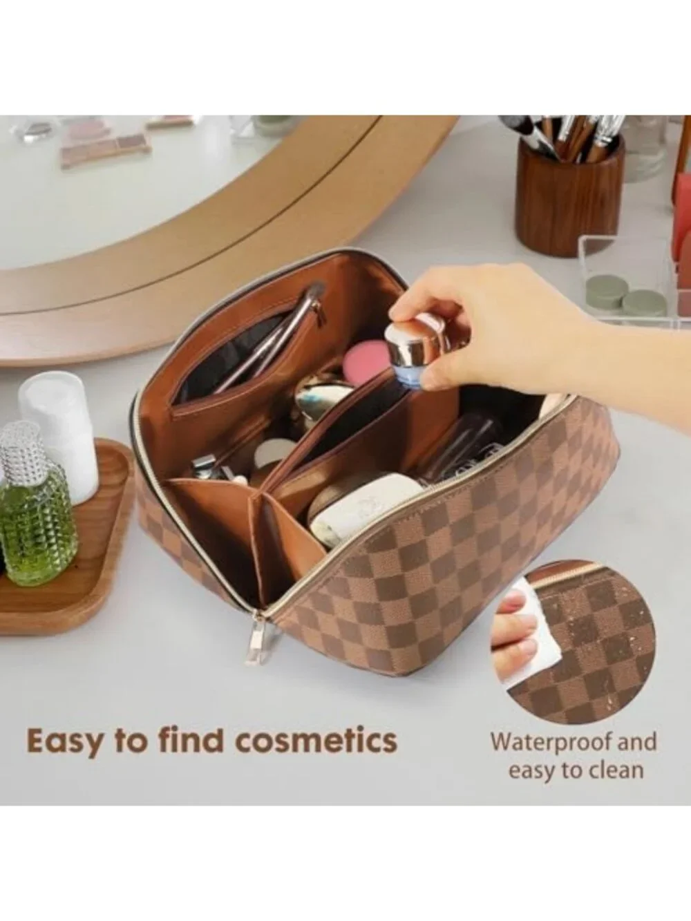 Large Capacity Waterproof Makeup Bag, Portable Toiletry Organizer with Handle